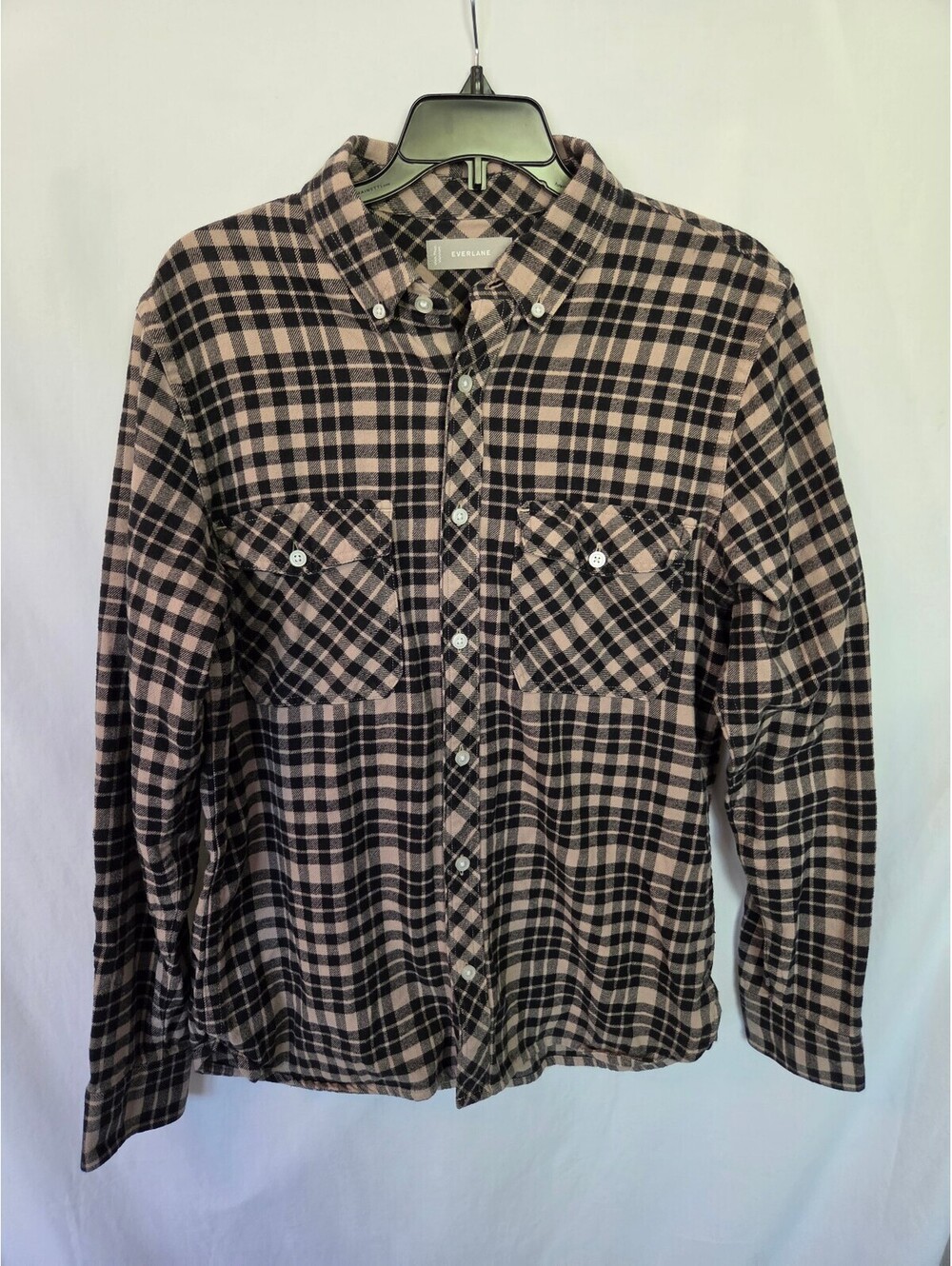 Everlane Men's Medium Cream and Black Plaid Button-Up Shirt Size M